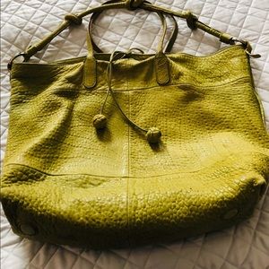 Falorni Italia lime green textured leather hobo.